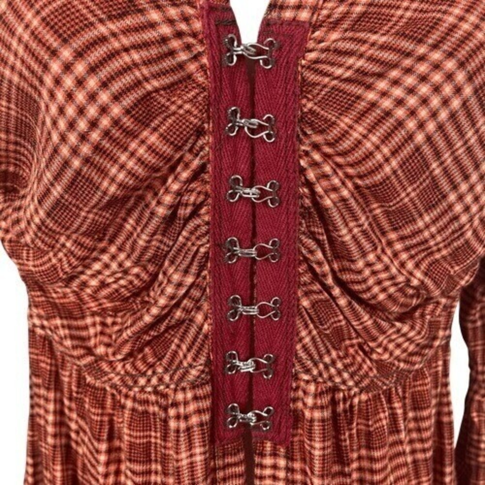 We The Free Catalynn‎ Plaid Hook-and-Eye Fitted Top Red XS - Picture 5 of 12